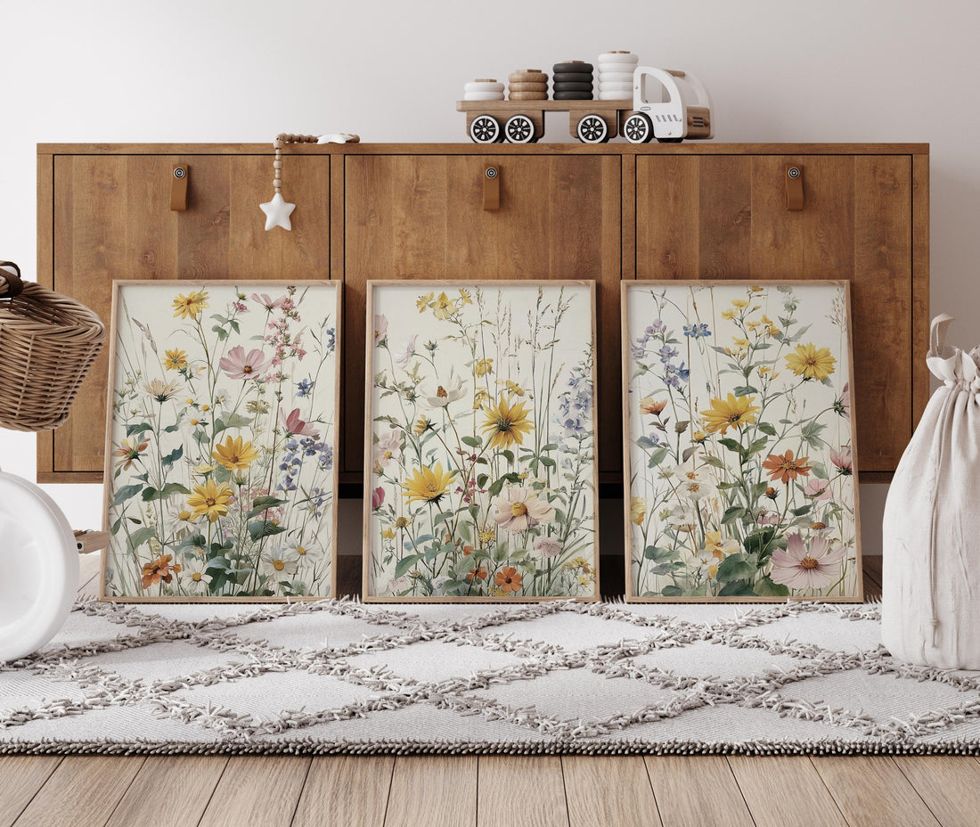 Wildflower Nursery Wall Art Set of 3, Botanical Floral Prints