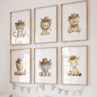 Cowboy Nursery Wall Art Set of 6, Western Animal Prints