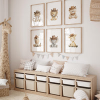 Cowboy Nursery Wall Art Set of 6, Western Animal Prints