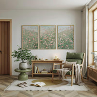 Pink Floral Wall Art Set of 3, Meadow Flower Prints