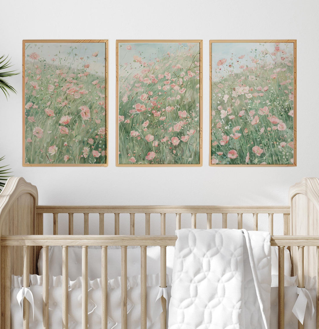 Pink Floral Wall Art Set of 3, Meadow Flower Prints