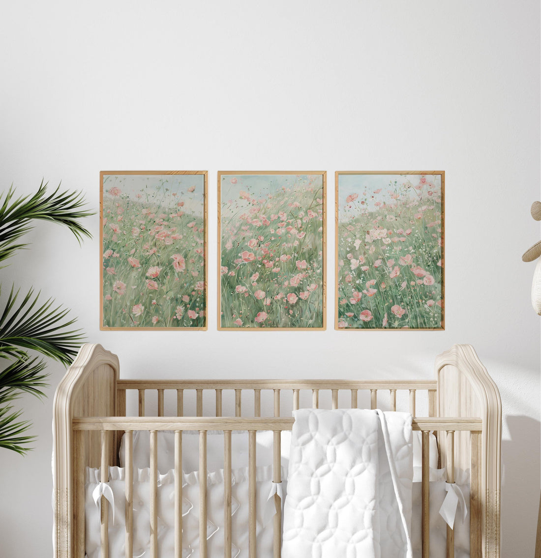 Pink Floral Wall Art Set of 3, Meadow Flower Prints