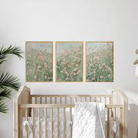 Pink Floral Wall Art Set of 3, Meadow Flower Prints