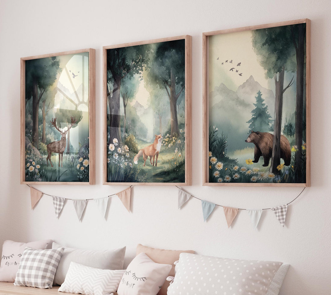 Woodland Nursery Art: Whimsical Animals Print, forest animals