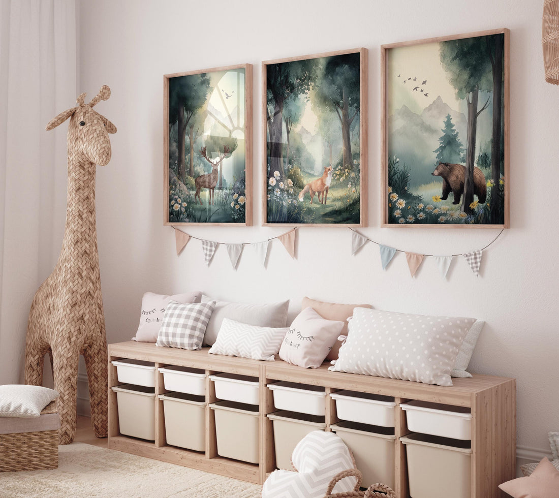 Woodland Nursery Art: Whimsical Animals Print, forest animals