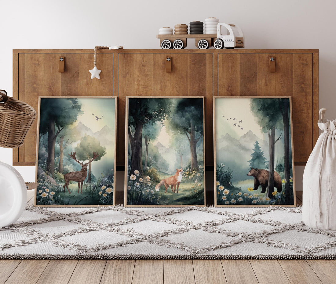 Woodland Nursery Art: Whimsical Animals Print, forest animals