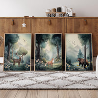 Woodland Nursery Art: Whimsical Animals Print, forest animals