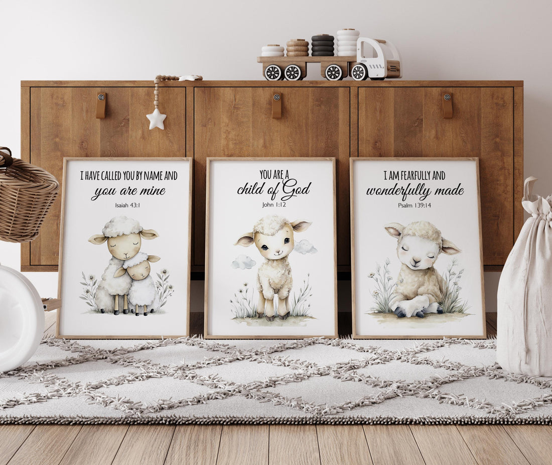 Lamb Bible Verse Nursery Wall Art Set of 3