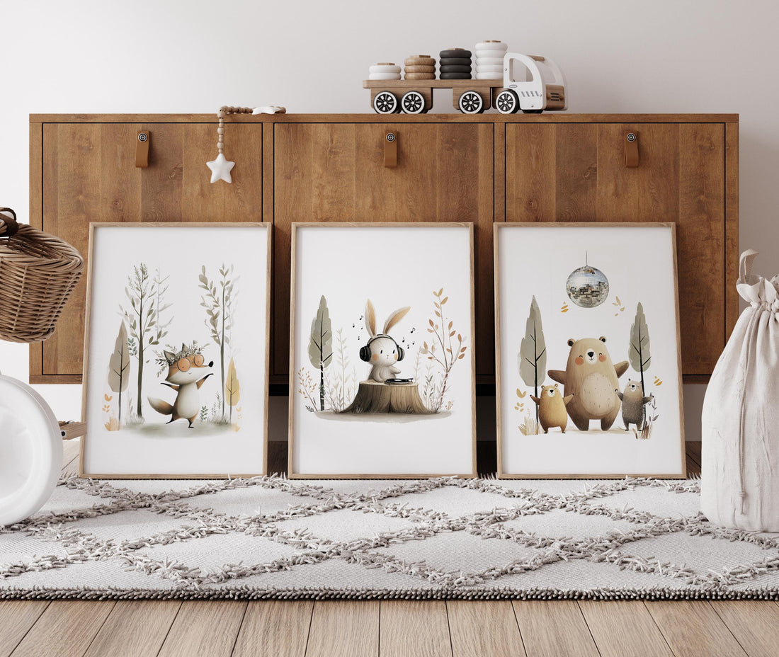 Woodland Animal Nursery Wall Art Set of 3, Forest Nursery Decor