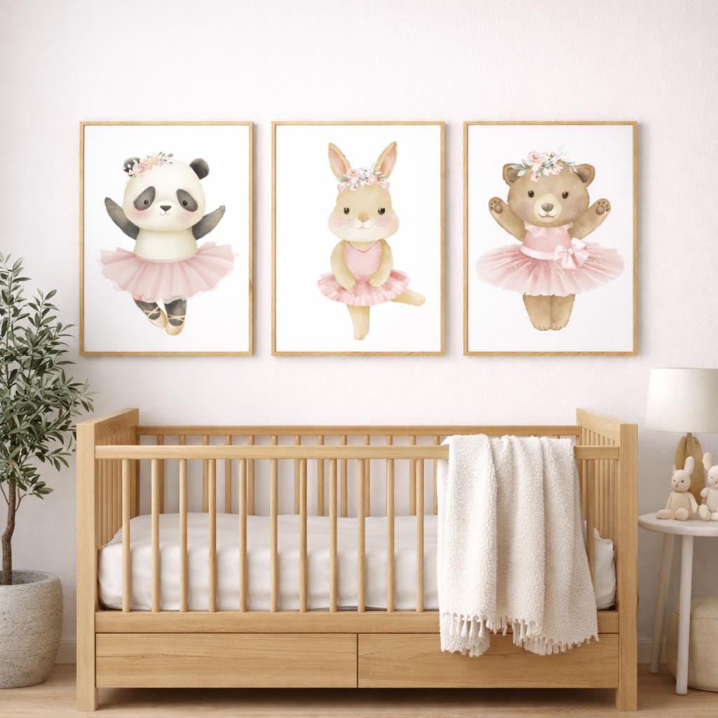 Ballerina Animal Nursery Prints: Ballet Bear, Bunny, Panda