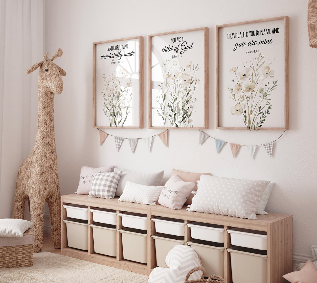 Christian Nursery Wall Art Set of 3, Bible Verse Nursery Prints