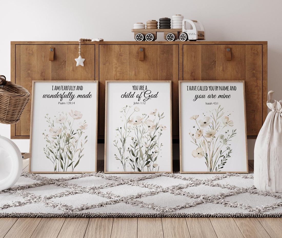 Christian Nursery Wall Art Set of 3, Bible Verse Nursery Prints