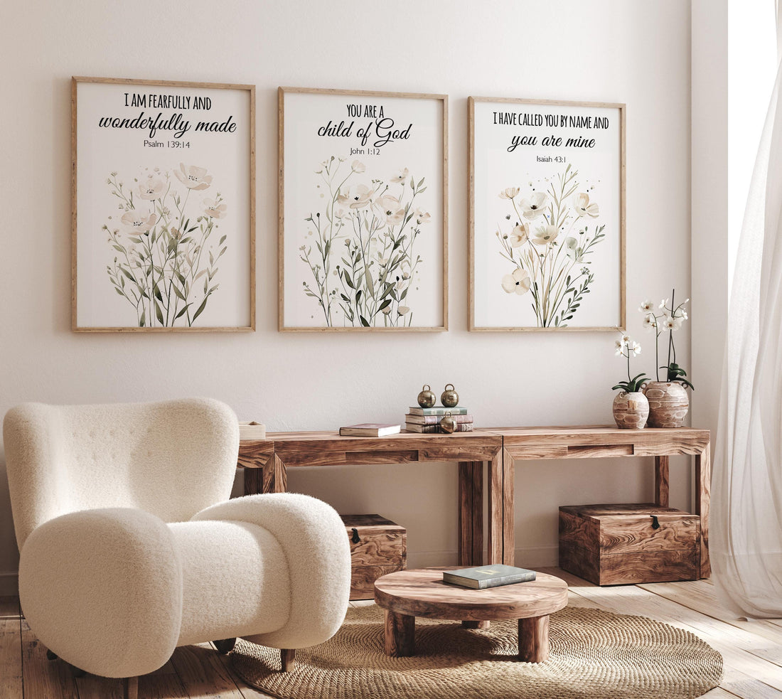 Christian Nursery Wall Art Set of 3, Bible Verse Nursery Prints