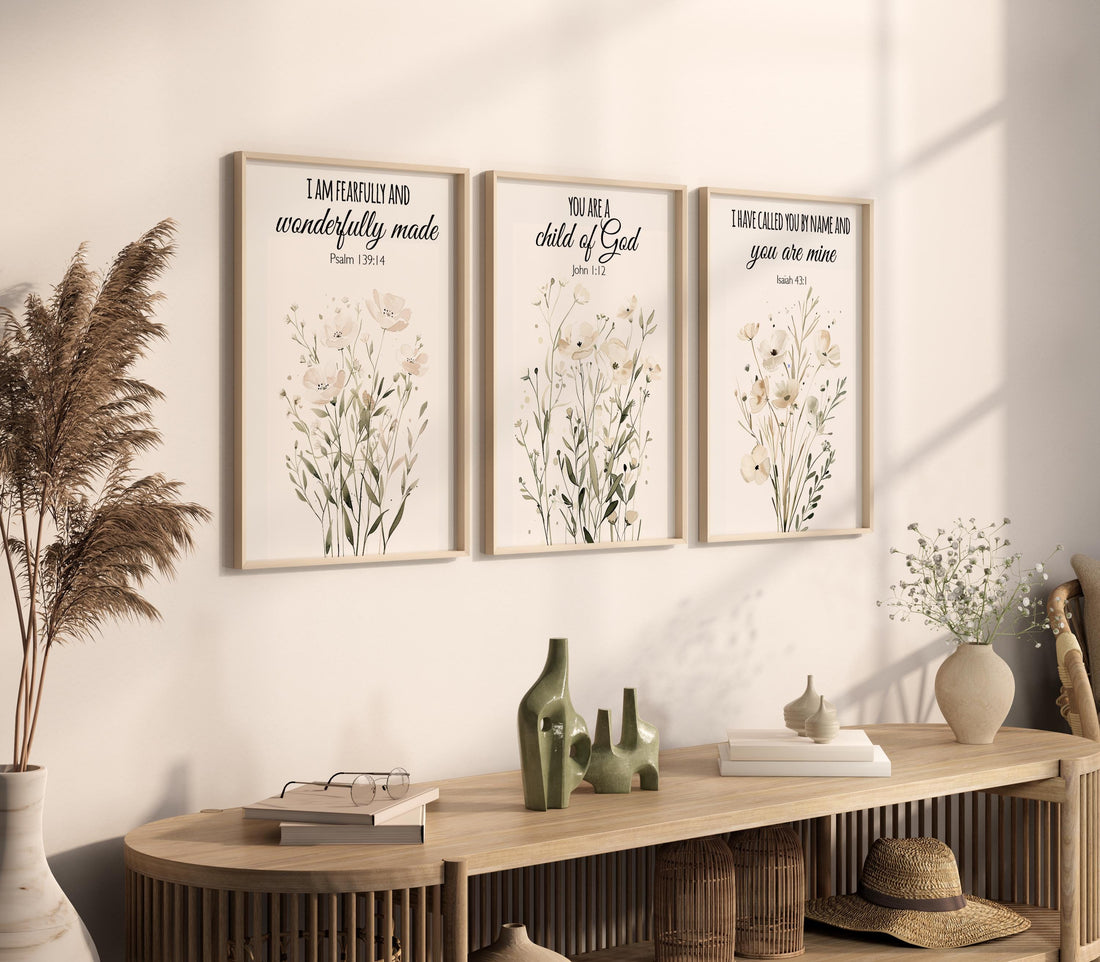 Christian Nursery Wall Art Set of 3, Bible Verse Nursery Prints