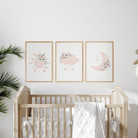 Blush Pink Nursery Prints: Moon, Star, Cloud Decor