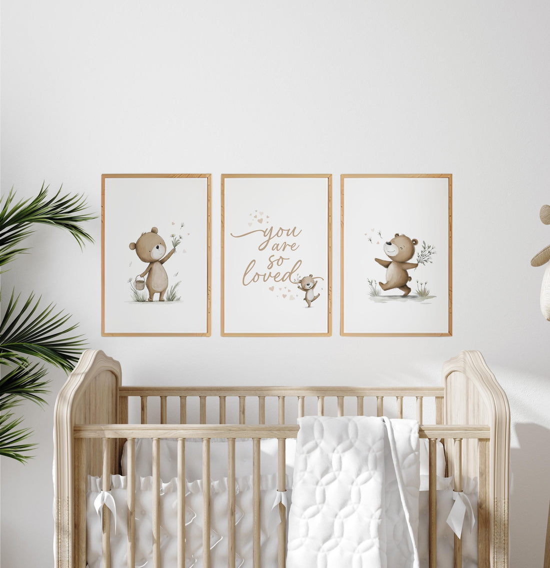 Neutral Bear Nursery Wall Art Set, You Are So Loved Print, Teddy Bear