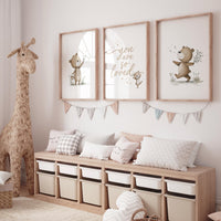 Neutral Bear Nursery Wall Art Set, You Are So Loved Print, Teddy Bear