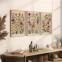 Botanical Flower Wall Art Set of 3, Neutral Floral Prints, Boho Wildflower