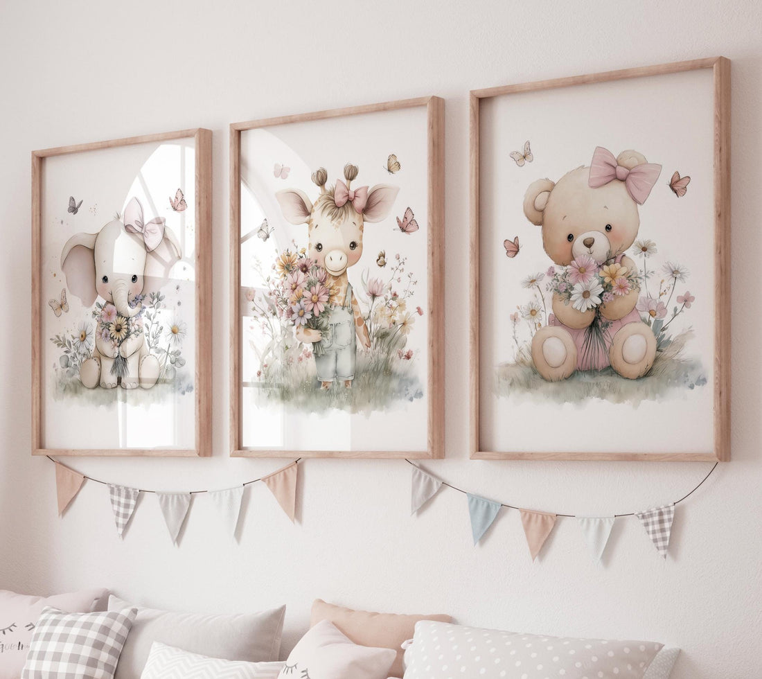 Flower Animals Nursery Art Prints: Baby Room Decor