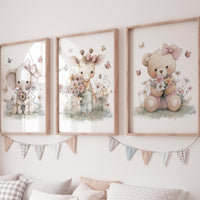 Flower Animals Nursery Art Prints: Baby Room Decor
