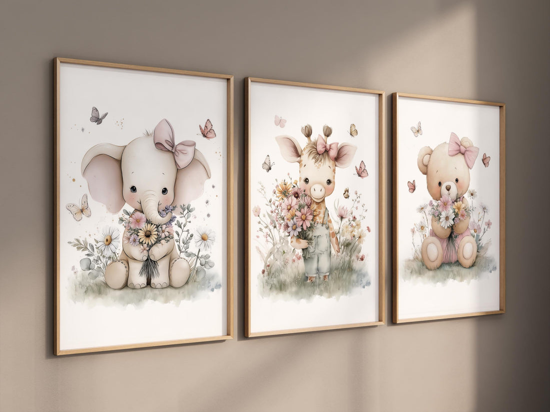 Flower Animals Nursery Art Prints: Baby Room Decor