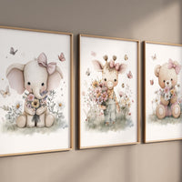 Flower Animals Nursery Art Prints: Baby Room Decor