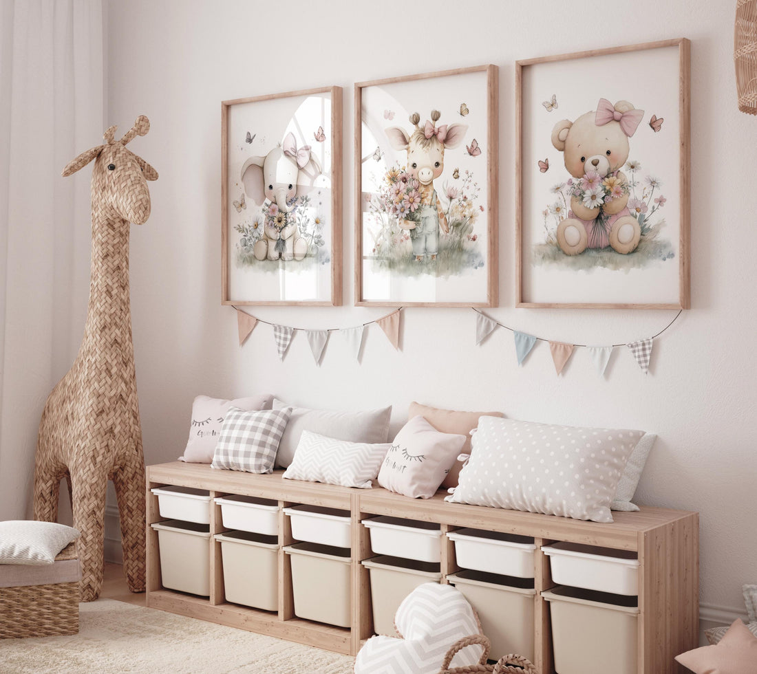 Flower Animals Nursery Art Prints: Baby Room Decor