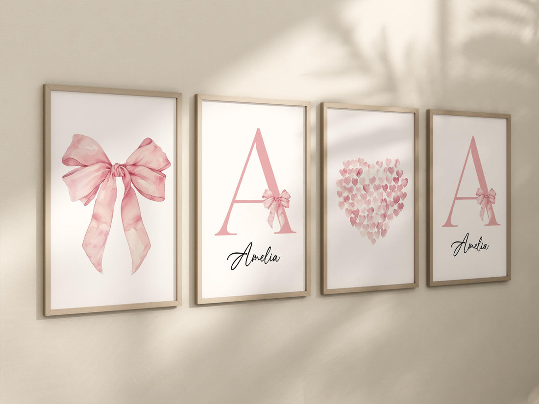 Pink Bow Nursery Print: Watercolor Wall Art