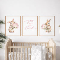 Bunny Floral Watercolor Nursery Print: Girl's Room Wall Art