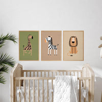 Safari Animal Nursery Prints, Boho Jungle Art, Set of 3