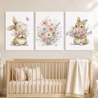 Bunny Floral Watercolor Nursery Print: Girl's Room Wall Art