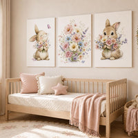 Bunny Floral Watercolor Nursery Print: Girl's Room Wall Art