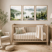 Forest Nursery Wall Art Set of 3, Woodland Landscape Prints, Green Nursery