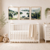 Forest Nursery Wall Art Set of 3, Woodland Landscape Prints, Green Nursery