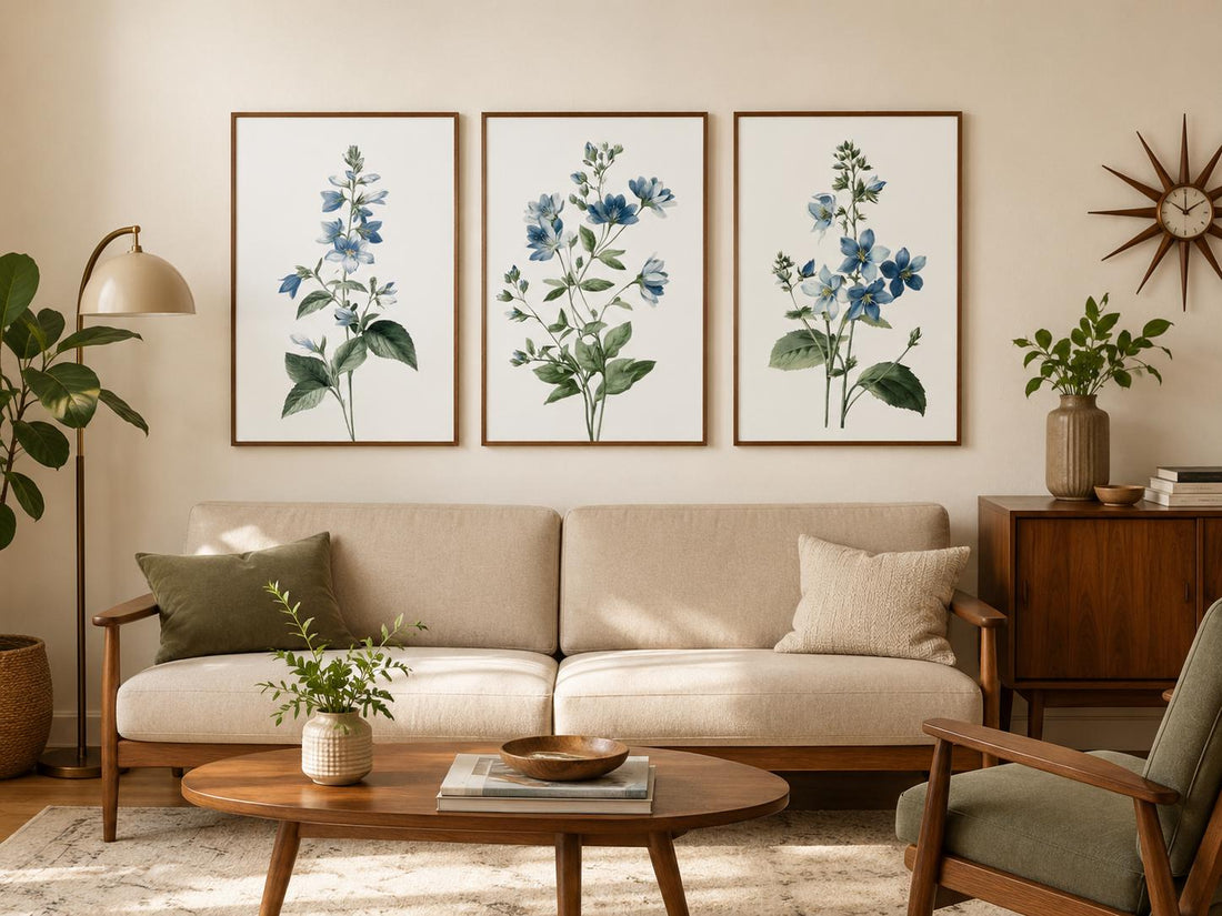 Blue Botanical Nursery Wall Art Set of 3, Wildflower Prints, Watercolor Floral
