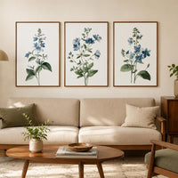 Blue Botanical Nursery Wall Art Set of 3, Wildflower Prints, Watercolor Floral