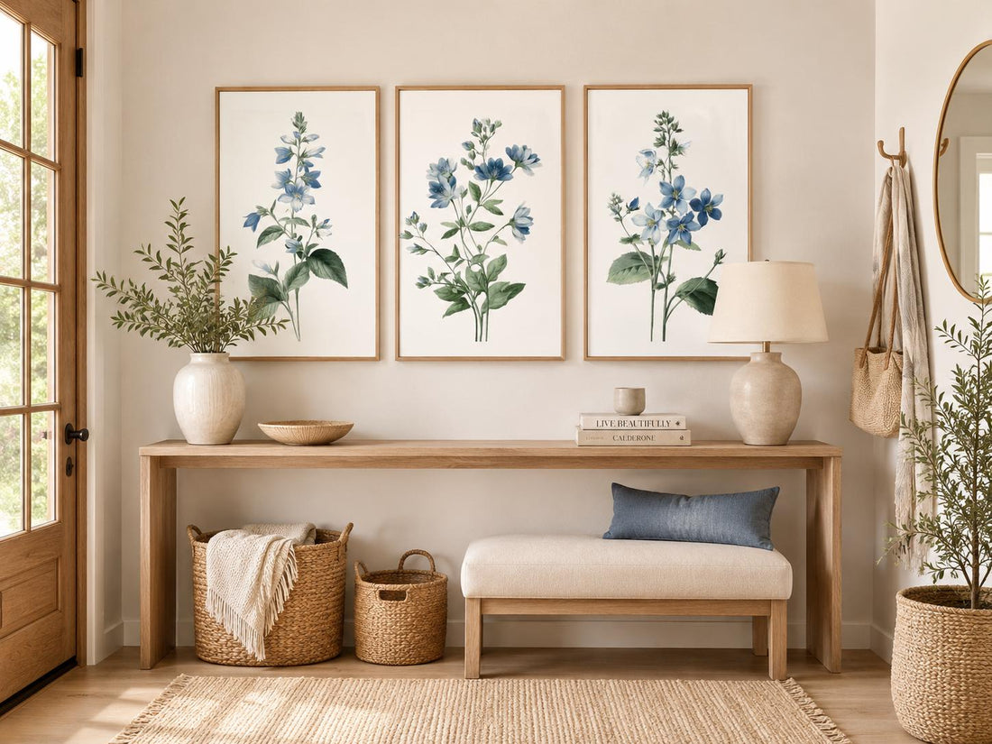 Blue Botanical Nursery Wall Art Set of 3, Wildflower Prints, Watercolor Floral