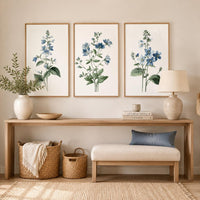 Blue Botanical Nursery Wall Art Set of 3, Wildflower Prints, Watercolor Floral