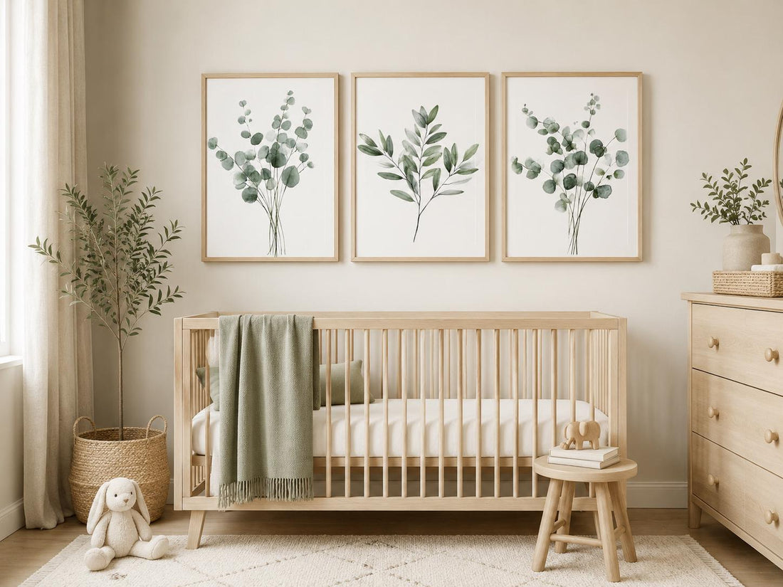 Botanical Wall Art Set of 3, Green Eucalyptus Prints, Minimalist Plant Wall Decor