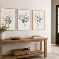 Botanical Wall Art Set of 3, Green Eucalyptus Prints, Minimalist Plant Wall Decor
