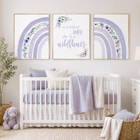 Purple Rainbow Nursery Art: Floral Girls Room Decor Print