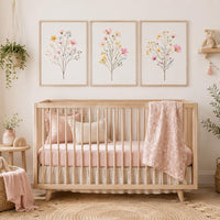 Wildflower Nursery Wall Art Set of 3, Pink Floral Baby Girl Room Decor