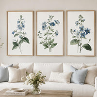 Blue Botanical Nursery Wall Art Set of 3, Wildflower Prints, Watercolor Floral