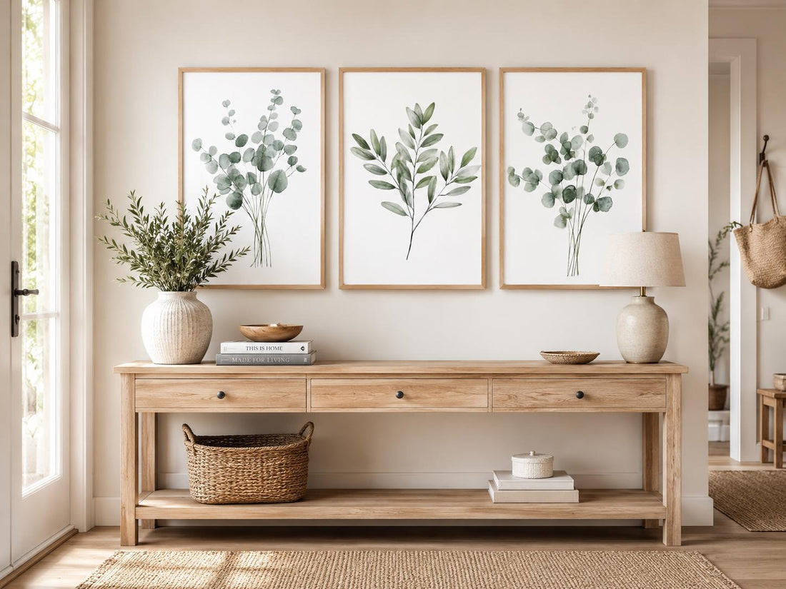 Botanical Wall Art Set of 3, Green Eucalyptus Prints, Minimalist Plant Wall Decor