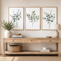 Botanical Wall Art Set of 3, Green Eucalyptus Prints, Minimalist Plant Wall Decor