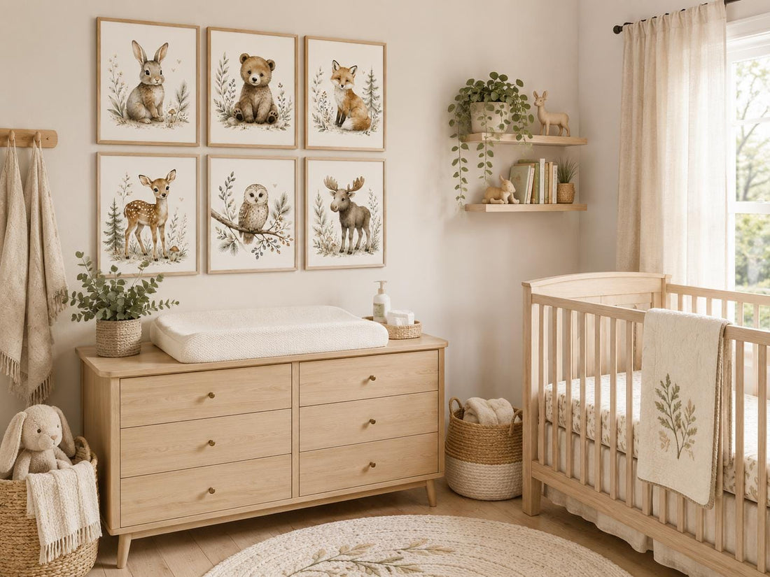 Woodland Nursery Wall Art Set of 6, Forest Animal Prints, Bear Bunny Fox Deer