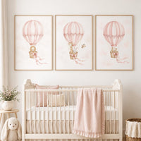 Blush Pink Hot Air Balloon Nursery Wall Art, Girl Nursery Prints Set of 3