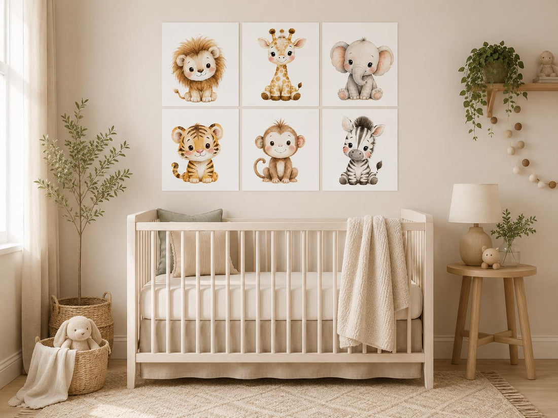 Safari Animal Nursery Prints: Watercolor Jungle Animals, Set of 6