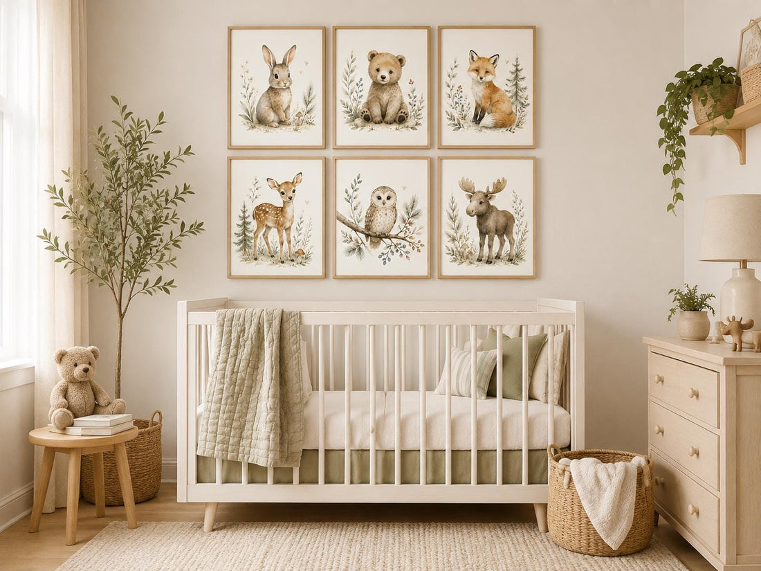 Woodland Nursery Wall Art Set of 6, Forest Animal Prints, Bear Bunny Fox Deer