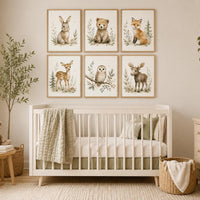 Woodland Nursery Wall Art Set of 6, Forest Animal Prints, Bear Bunny Fox Deer